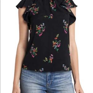 1.State Flutter Sleeve Smocked Neck Top XL Bouquet Print!!